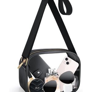 Clear Shoulder Bag w/Black Leather Trim